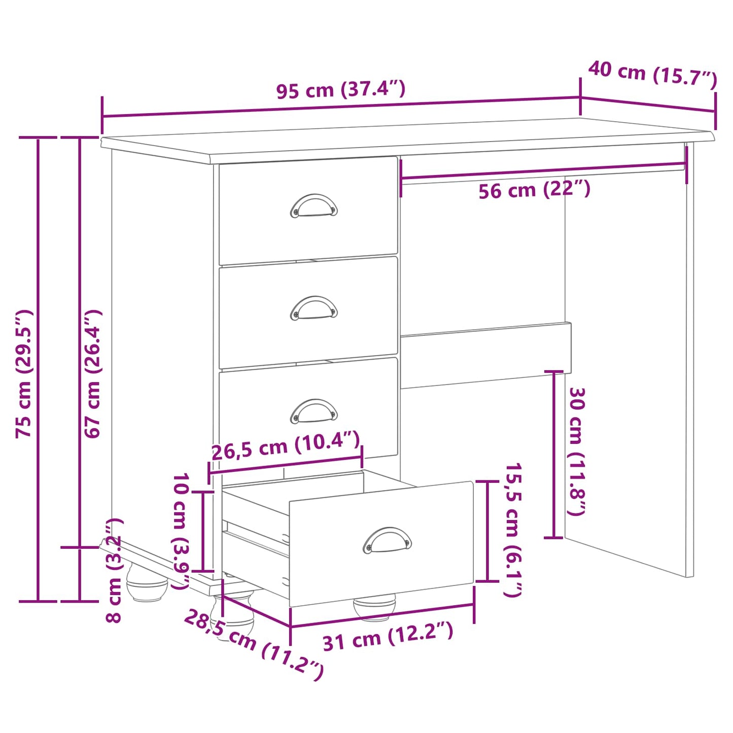 Writing Desk ASKIM Brown 95 x 40 x 75 cm Solid Pine Wood