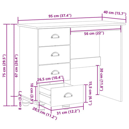 Writing Desk ASKIM Brown 95 x 40 x 75 cm Solid Pine Wood