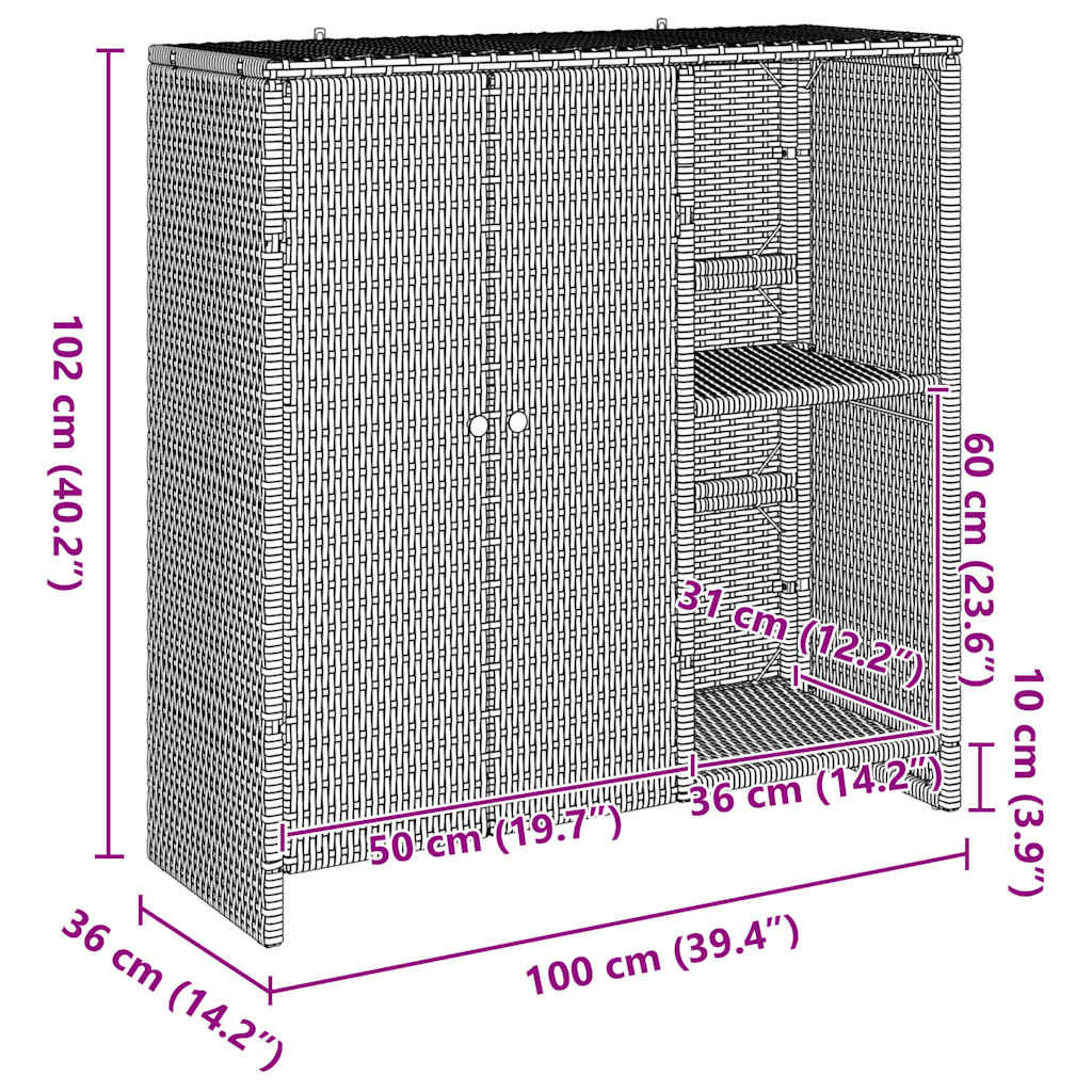 Storage Cabinet with Shelf Beige 100 x 36 x 102 cm Rattan