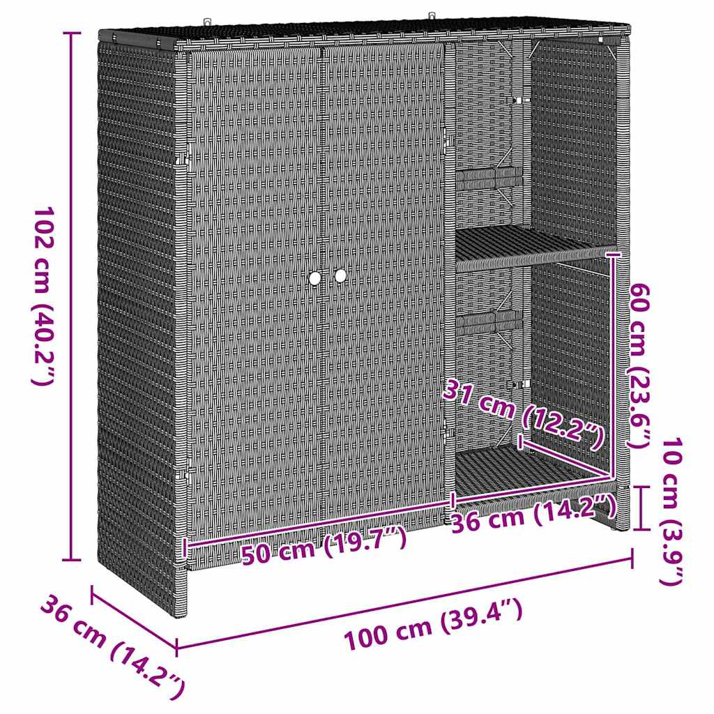 Storage Cabinet with Shelf Light Grey 100 x 36 x 102 cm Rattan