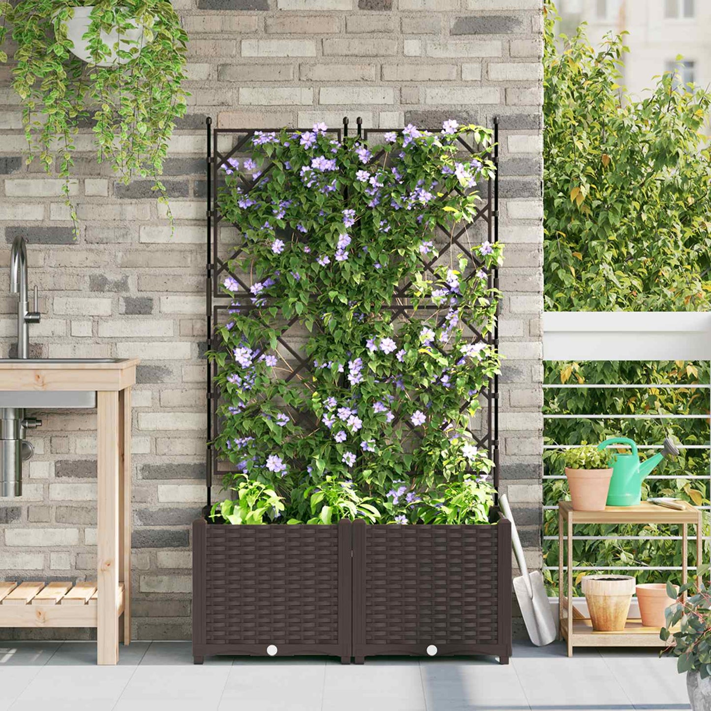 Garden Planter 2 pcs Brown 80 x 40 x 143 cm PP