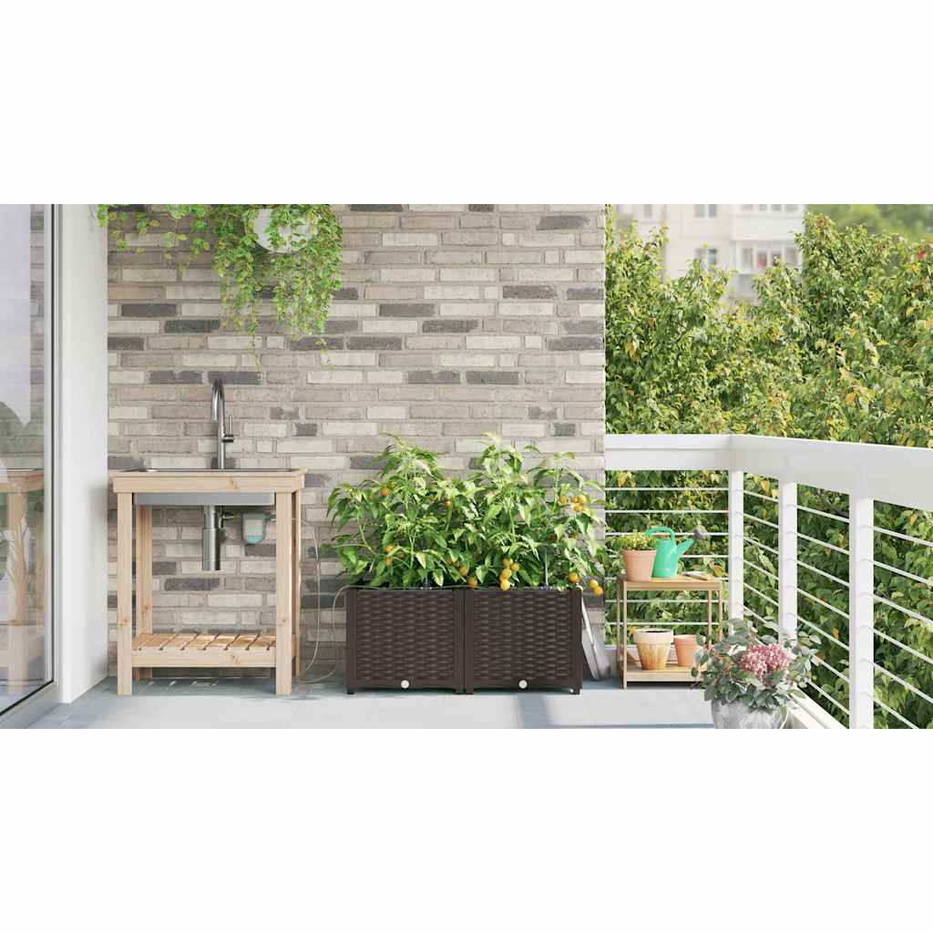 Garden Planter 2 pcs Brown 80 x 40 x 37.5 cm Plastic