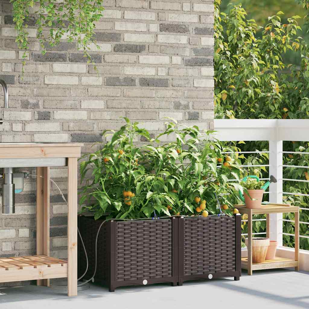 Garden Planter 2 pcs Brown 80 x 40 x 37.5 cm Plastic