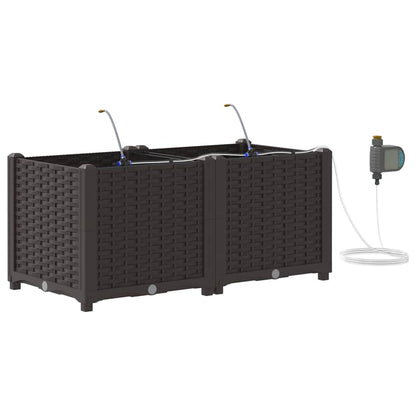 Garden Planter 2 pcs Brown 80 x 40 x 37.5 cm Plastic
