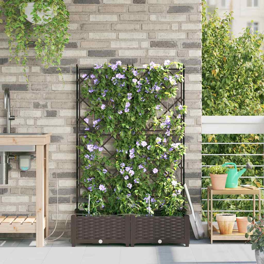 Garden Planter 2 pcs Brown 80 x 40 x 126 cm Plastic