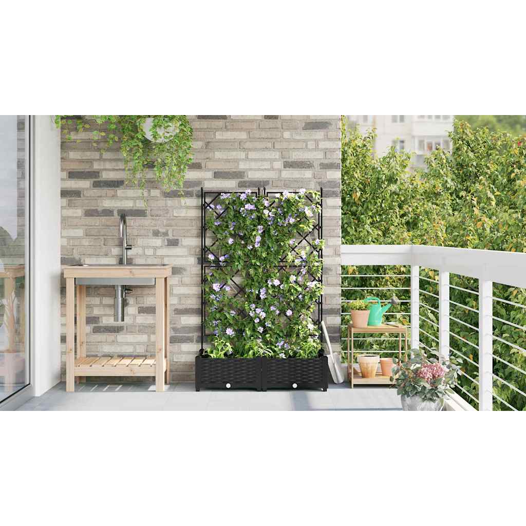 Garden Planter 2 pcs Black 80 x 40 x 125.5 cm Plastic