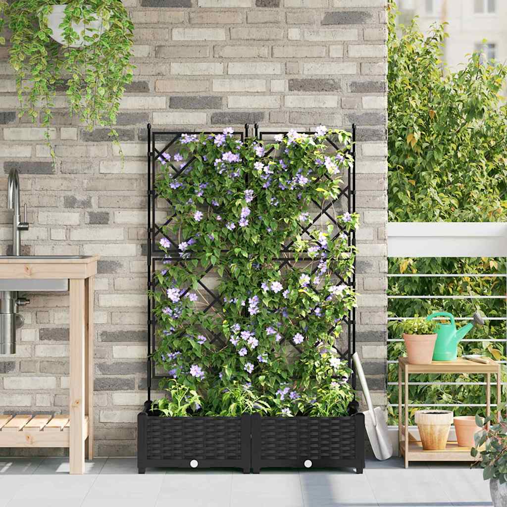 Garden Planter 2 pcs Black 80 x 40 x 125.5 cm Plastic