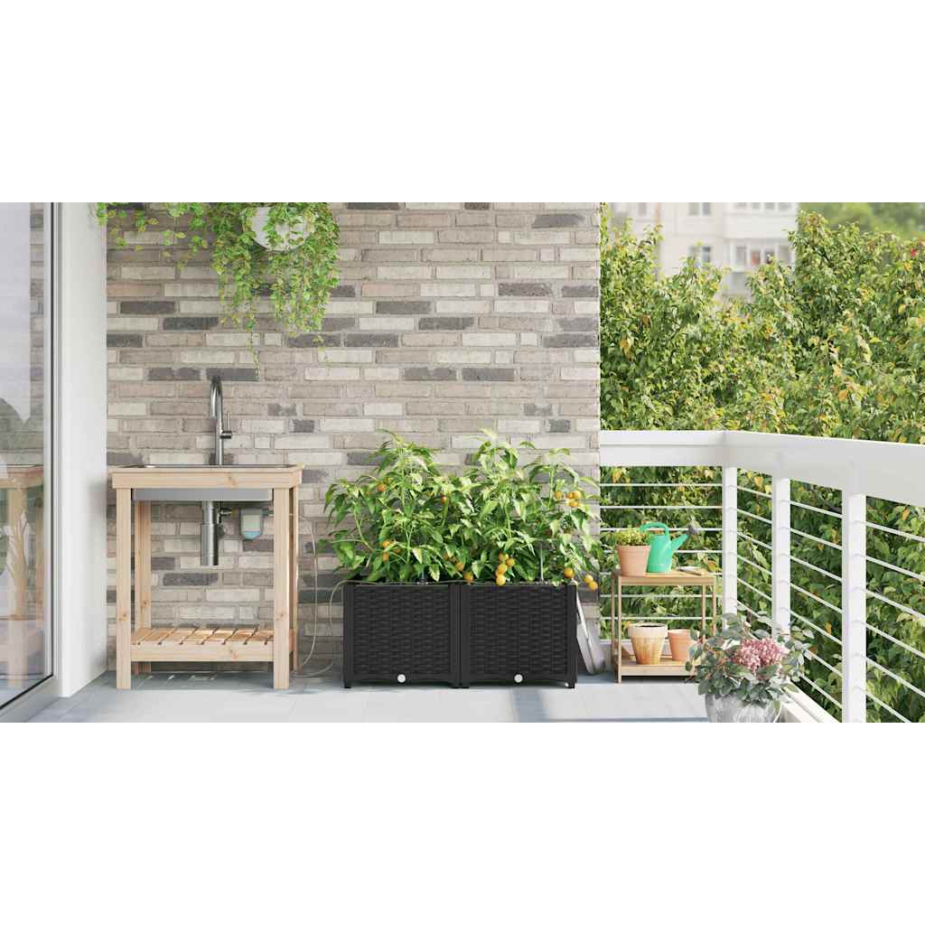 Garden Planter 2 pcs Black 80 x 40 x 37.5 cm Plastic
