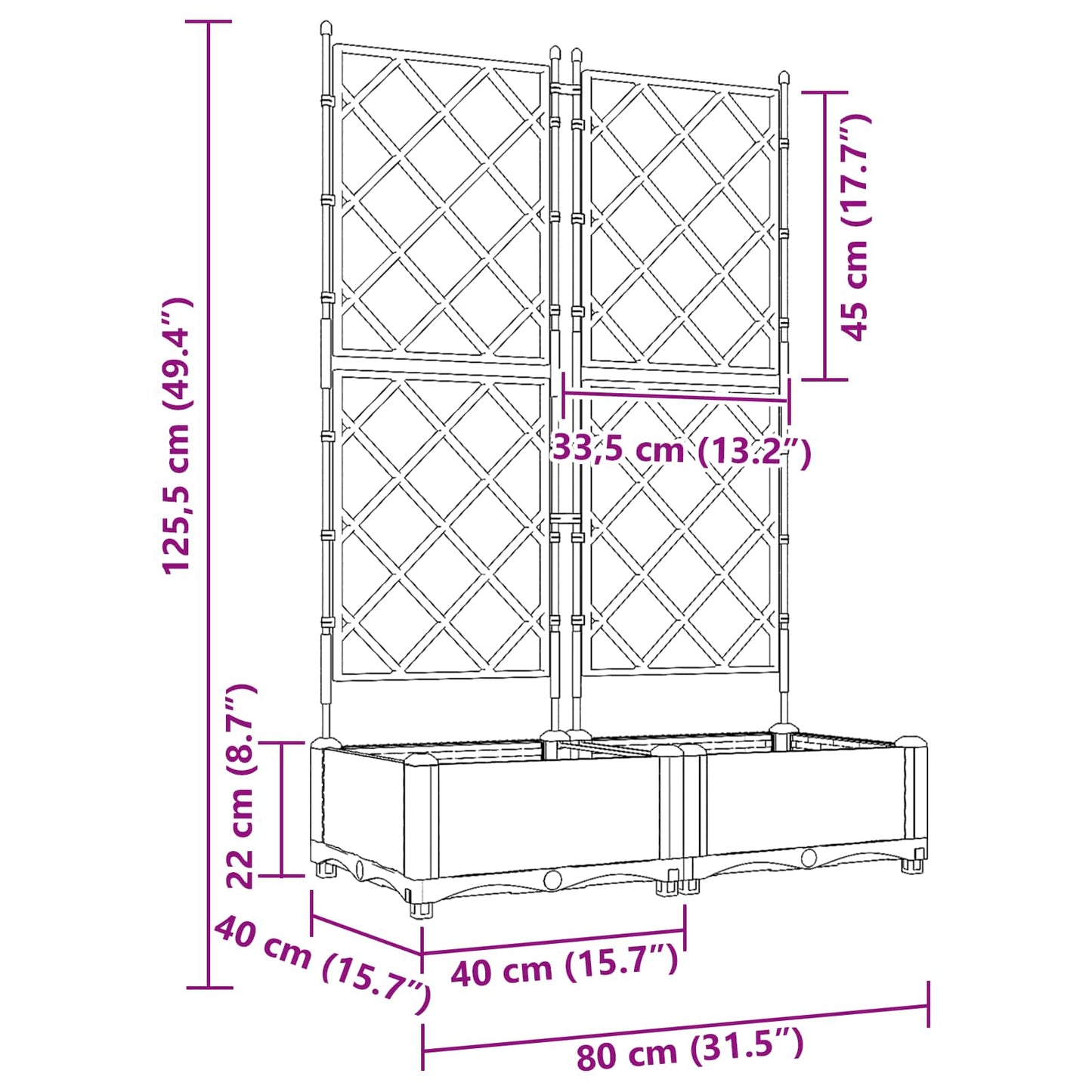 Garden Planter 2 pcs Grey 80 x 40 x 125.5 cm PP