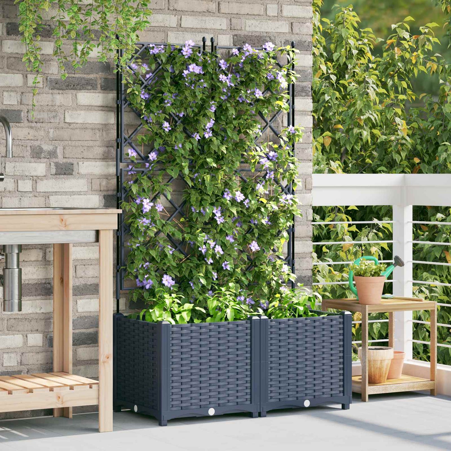 Garden Planter 2 pcs Grey 80 x 40 x 143 cm PP