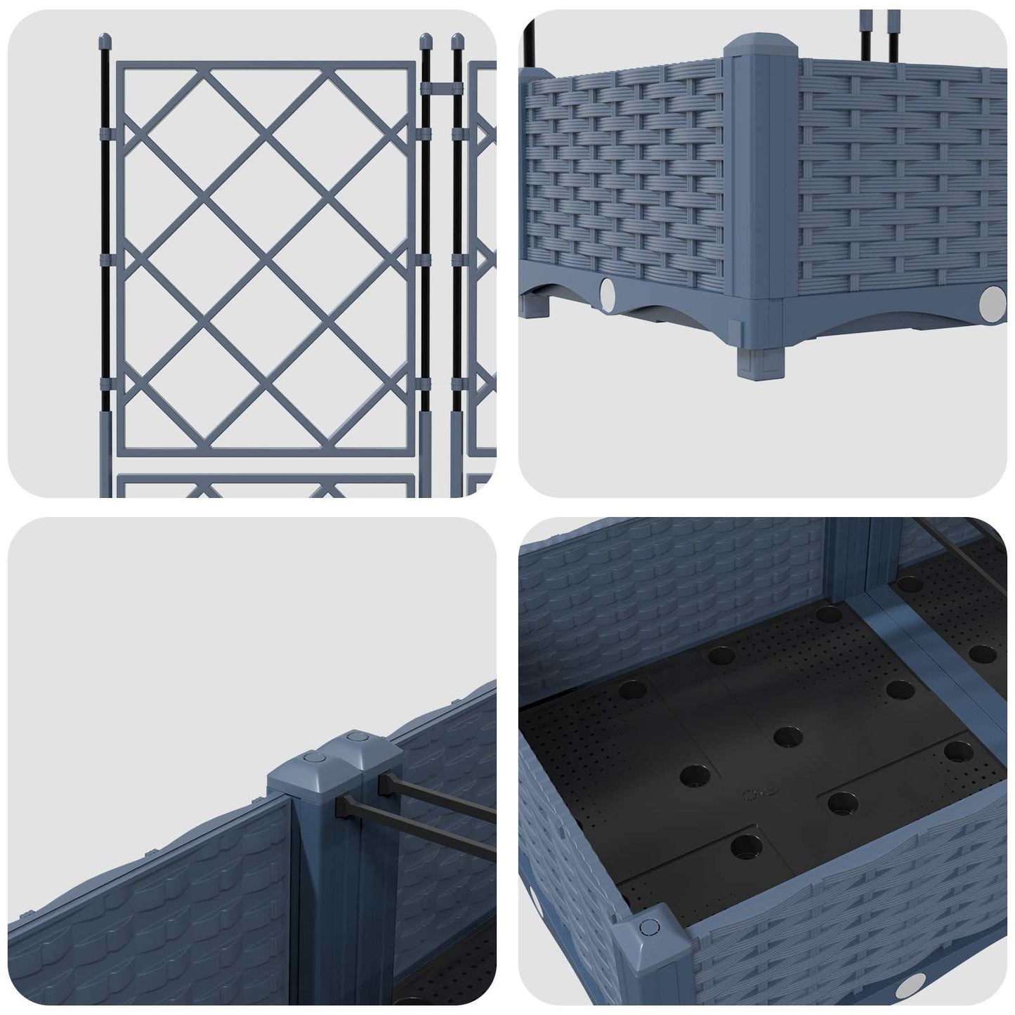 Garden Planter 3 pcs Grey 120 x 40 x 125.5 cm Plastic