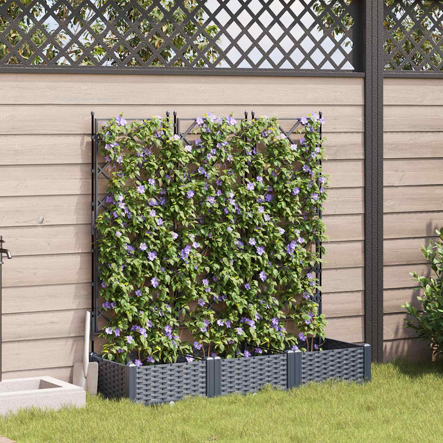 Garden Planter 3 pcs Grey 120 x 40 x 125.5 cm Plastic
