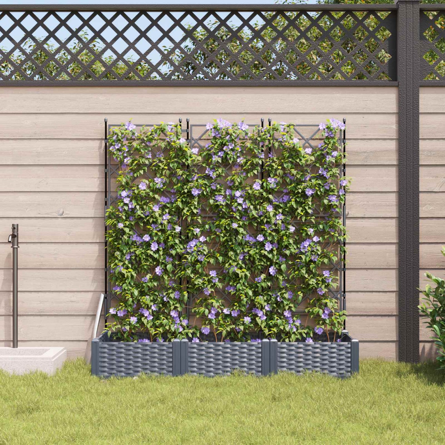 Garden Planter 3 pcs Grey 120 x 40 x 125.5 cm Plastic