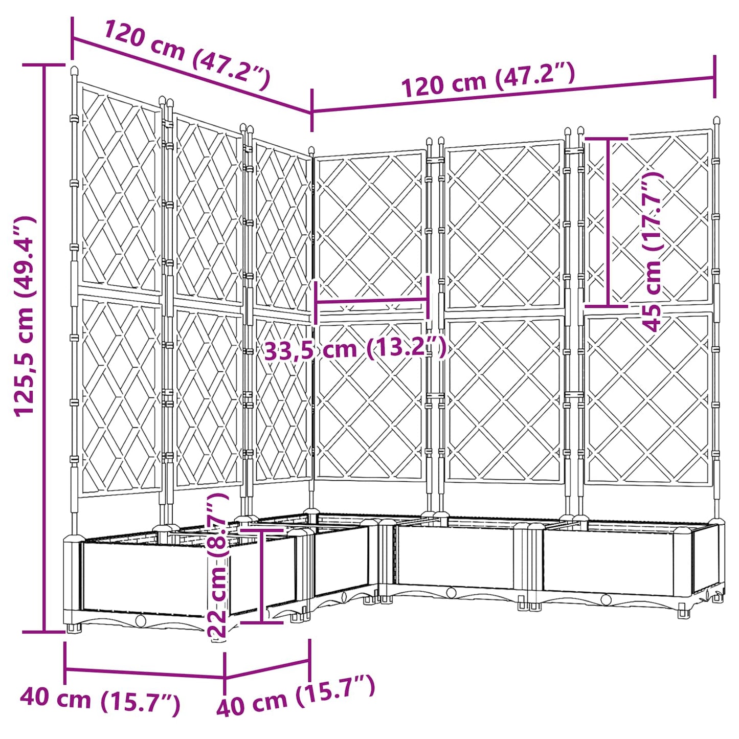 Garden Planter 5 pcs Grey 120 x 120 x 125.5 cm PP