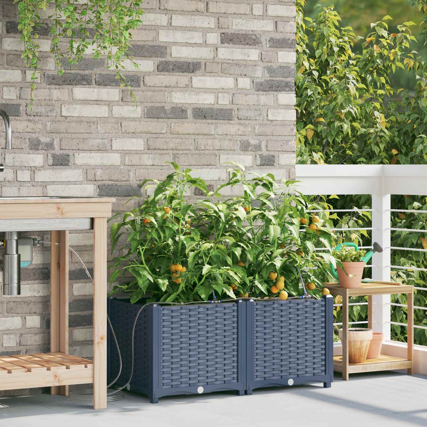 Garden Planter 2 pcs Grey 80 x 40 x 37.5 cm PP