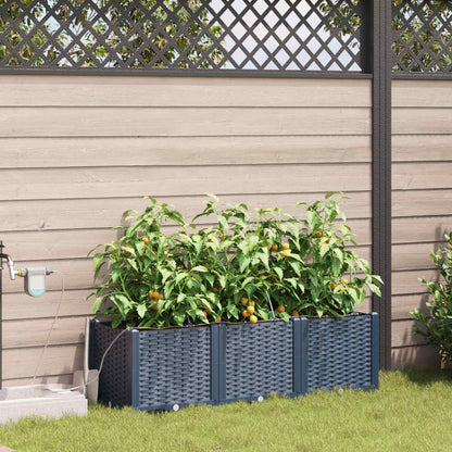 Garden Planter 3 pcs Grey 120 x 40 x 37.5 cm Plastic