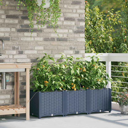 Garden Planter 3 pcs Grey 120 x 40 x 37.5 cm Plastic