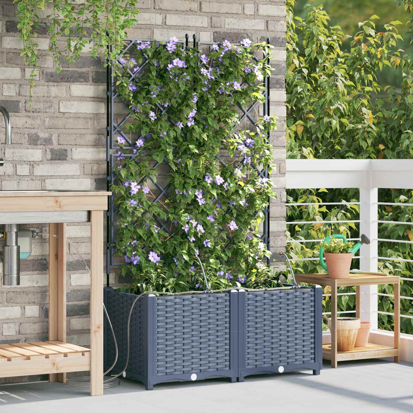 Garden Planter 2 pcs Grey 80 x 40 x 142 cm Plastic