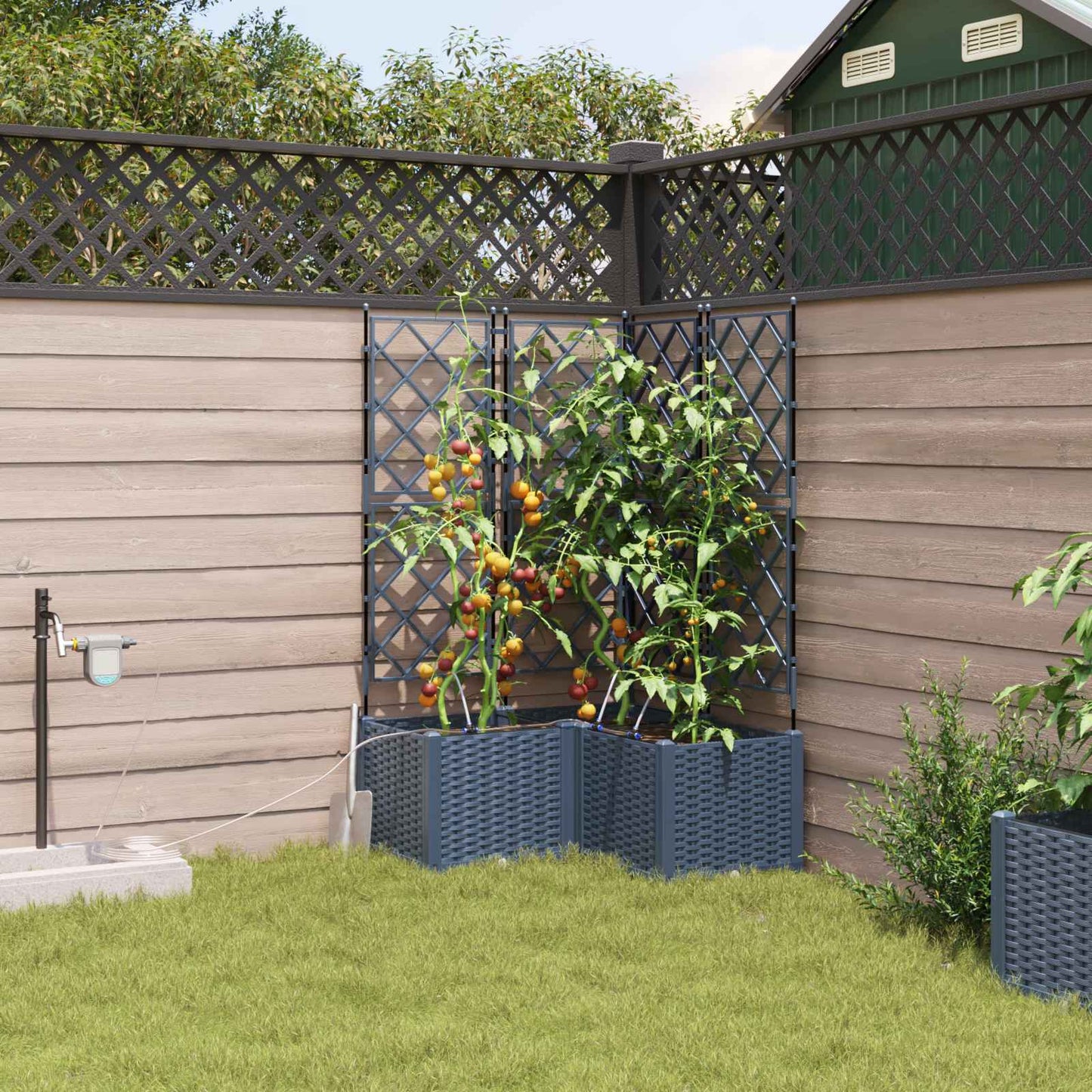 Garden Planter 3 pcs Grey 80 x 80 x 142 cm Plastic
