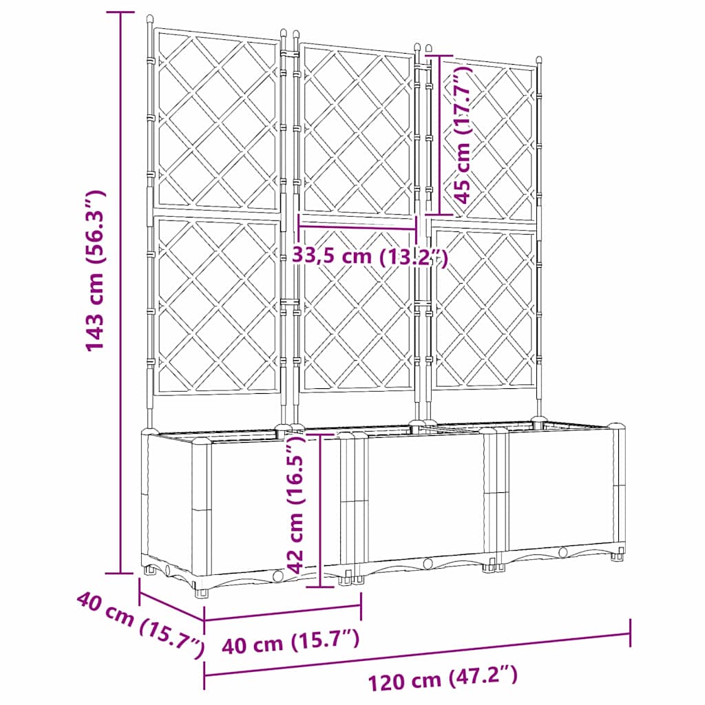 Garden Planter 3 pcs LiGht Grey 120 x 40 x 143 cm PP