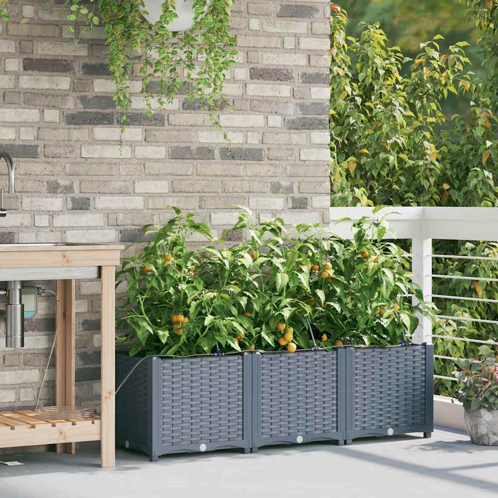 Garden Planter 3 pcs LiGht Grey 120 x 40 x 37.5 cm Plastic