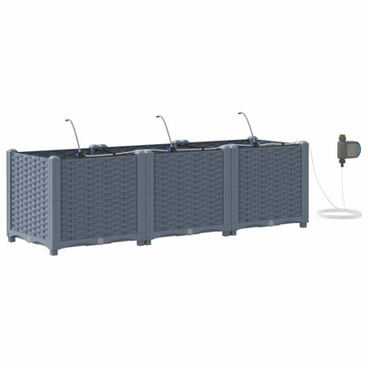 Garden Planter 3 pcs LiGht Grey 120 x 40 x 37.5 cm Plastic