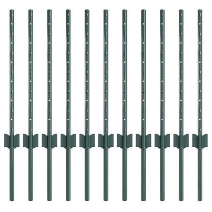 Embedded Fence Post 11 pcs Green 100 cm Powder-Coated Steel