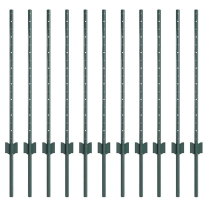 Fence Post 11 pcs Green 120 cm Steel