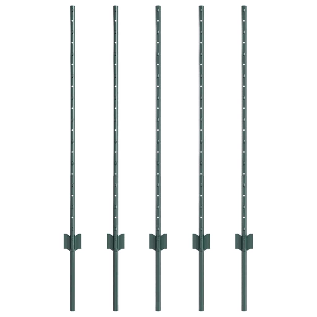 Embedded Fence Post 5 pcs Green 140 cm Powder-Coated Steel