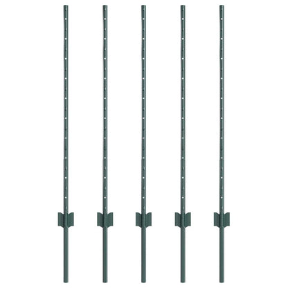 Embedded Fence Post 5 pcs Green 140 cm Powder-Coated Steel