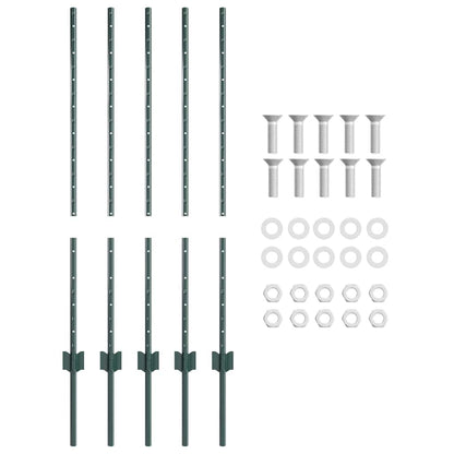 Embedded Fence Post 5 pcs Green 140 cm Powder-Coated Steel