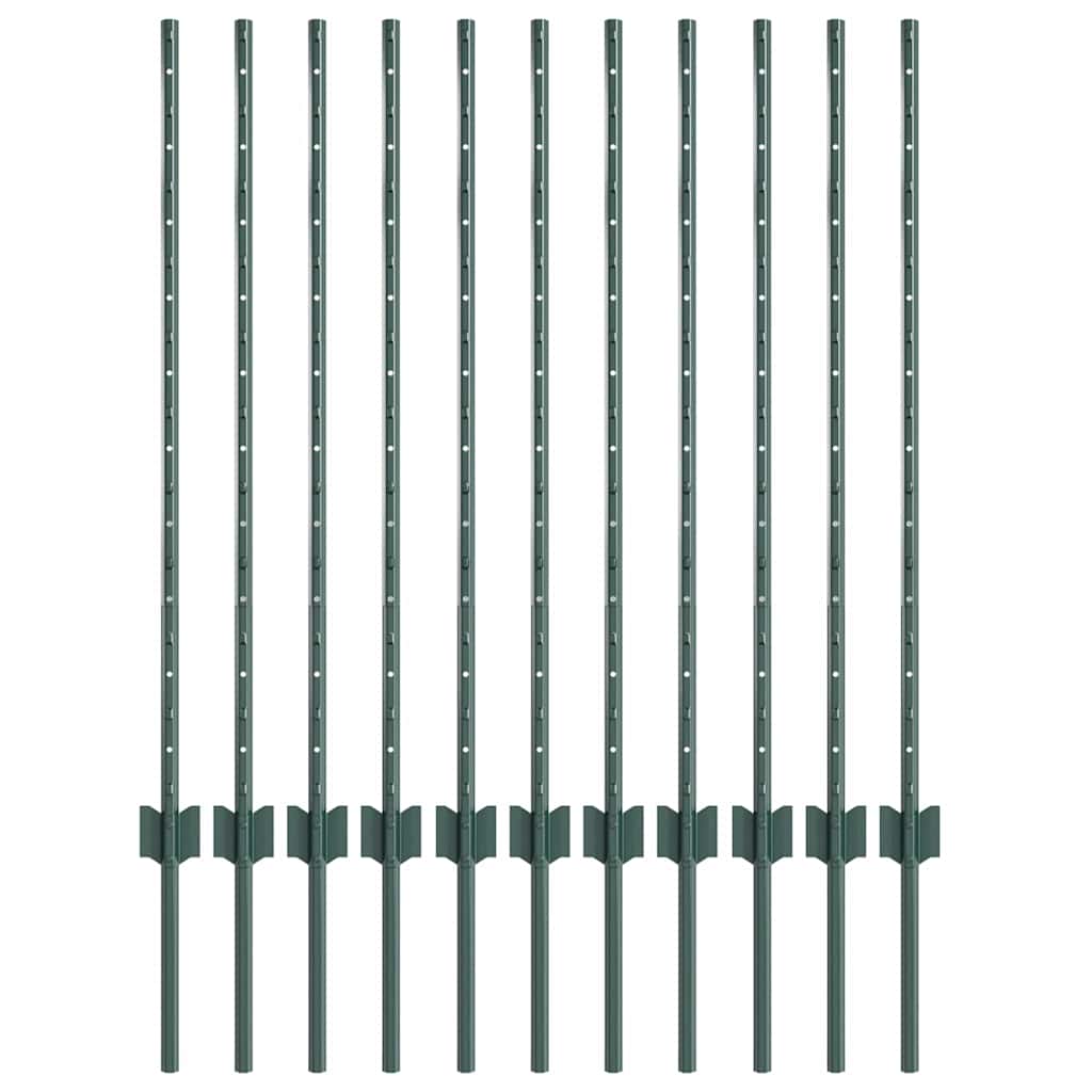 Embedded Fence Post 11 pcs Green 140 cm Powder-Coated Steel