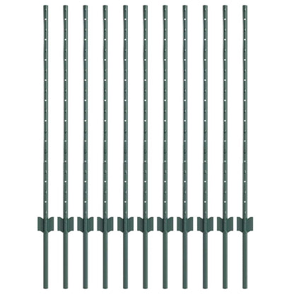 Embedded Fence Post 11 pcs Green 140 cm Powder-Coated Steel