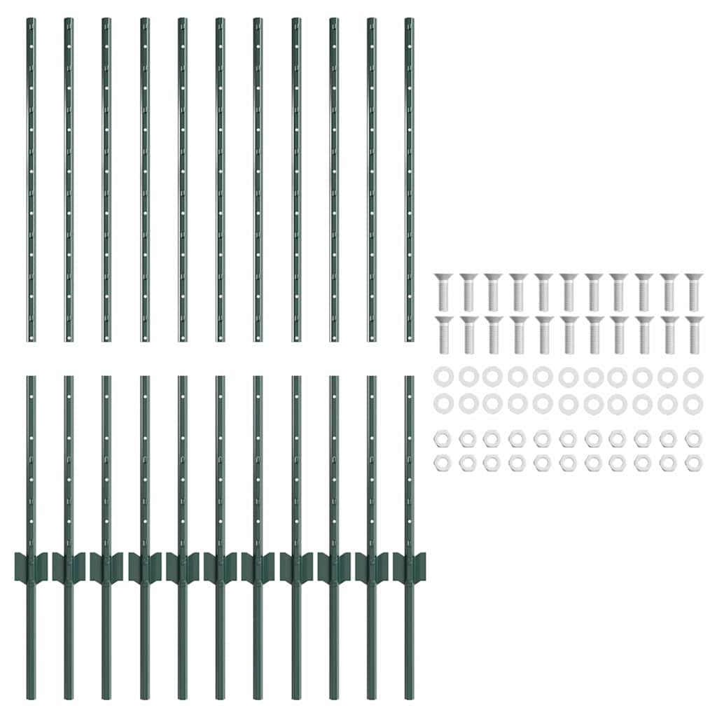 Embedded Fence Post 11 pcs Green 140 cm Powder-Coated Steel