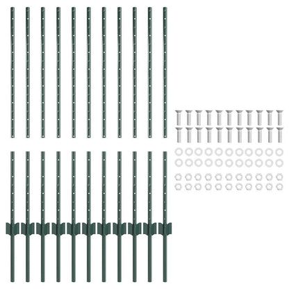 Embedded Fence Post 11 pcs Green 140 cm Powder-Coated Steel