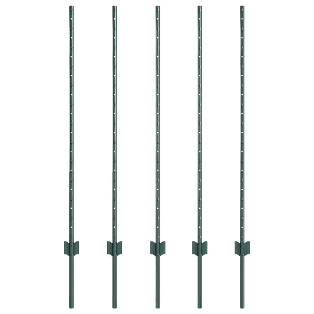 Embedded Fence Post 5 pcs Green 160 cm Powder-Coated Steel