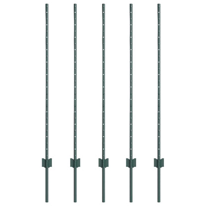 Embedded Fence Post 5 pcs Green 160 cm Powder-Coated Steel
