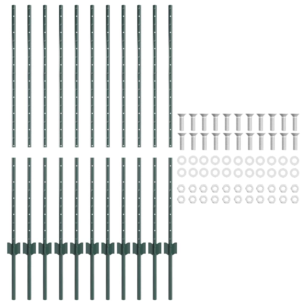 Embedded Fence Post 11 pcs Green 160 cm Powder-Coated Steel