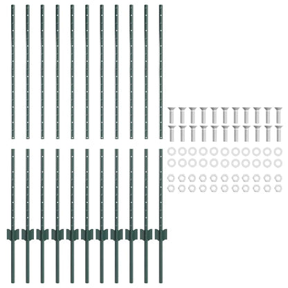 Embedded Fence Post 11 pcs Green 160 cm Powder-Coated Steel