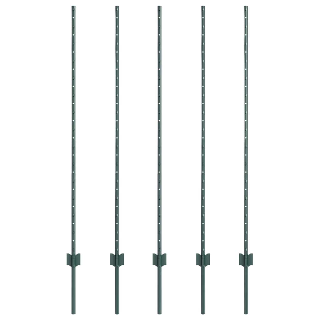Embedded Fence Post 5 pcs Green 180 cm Powder-Coated Steel