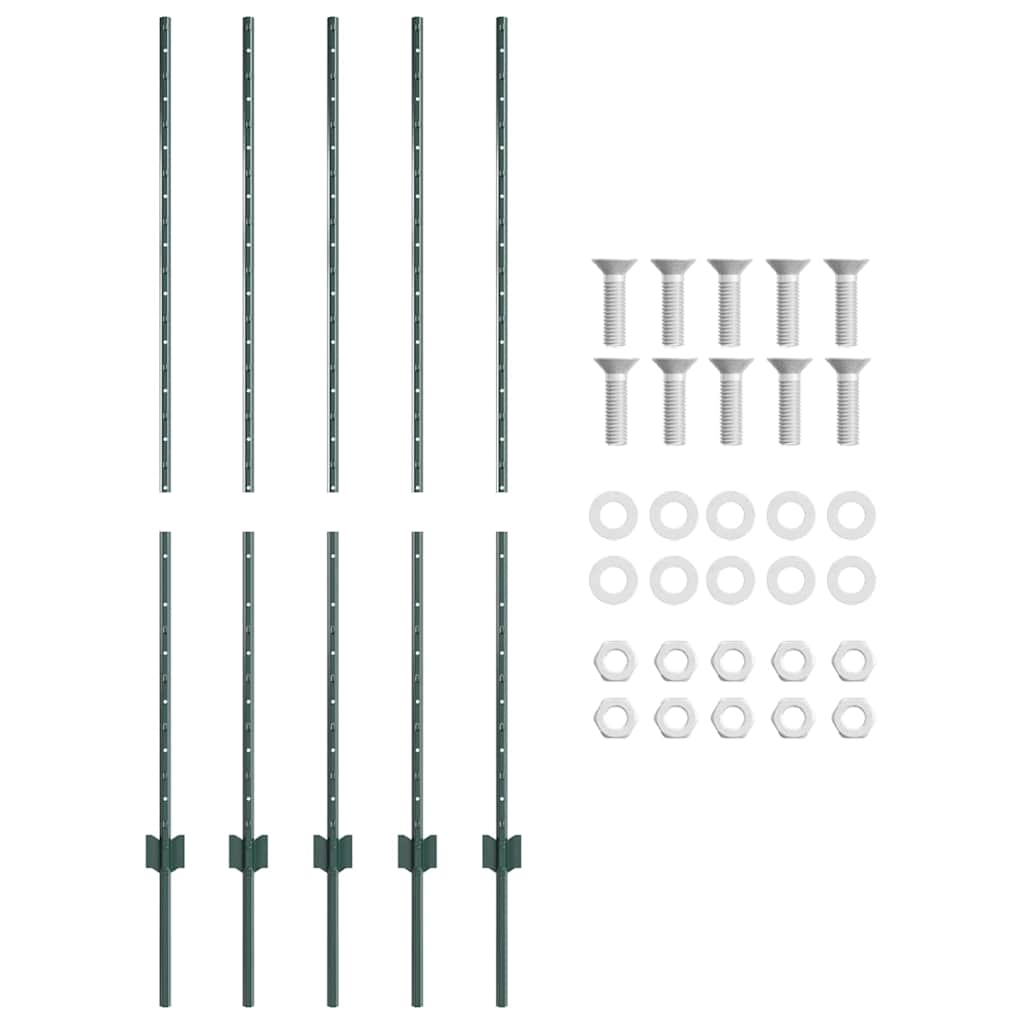 Embedded Fence Post 5 pcs Green 180 cm Powder-Coated Steel