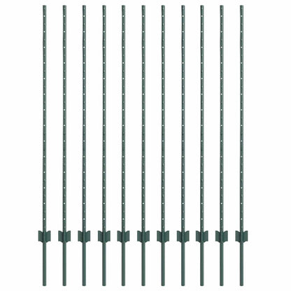 Embedded Fence Post 11 pcs Green 180 cm Powder-Coated Steel