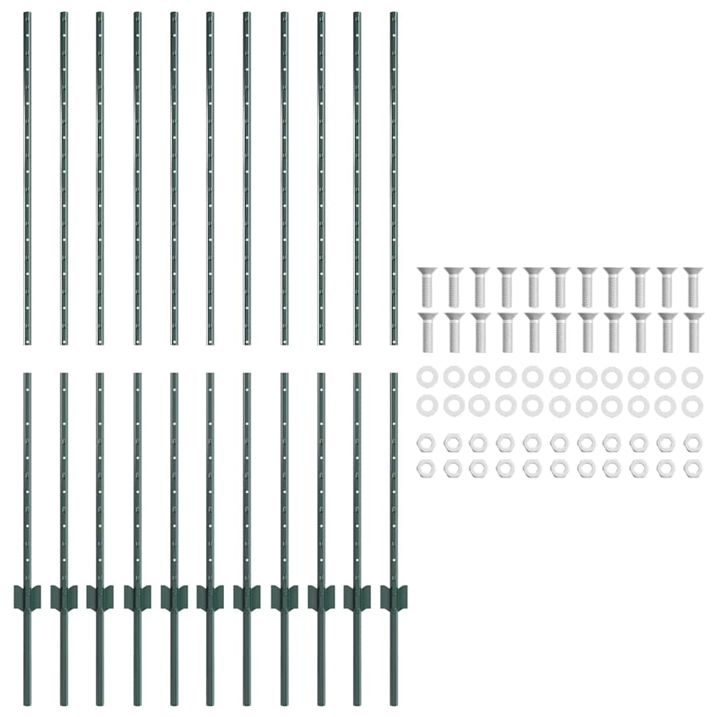 Embedded Fence Post 11 pcs Green 180 cm Powder-Coated Steel