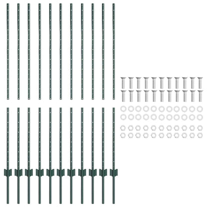 Embedded Fence Post 11 pcs Green 180 cm Powder-Coated Steel