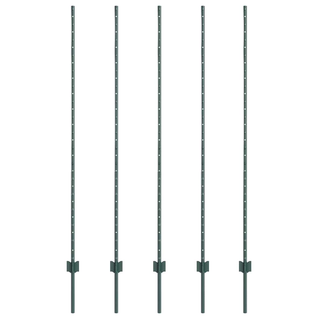 Embedded Fence Post 5 pcs Green 200 cm Powder-Coated Steel