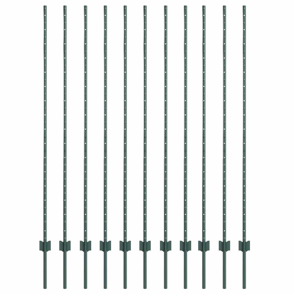 Embedded Fence Post 11 pcs Green 200 cm Powder-Coated Steel