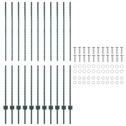 Embedded Fence Post 11 pcs Green 200 cm Powder-Coated Steel