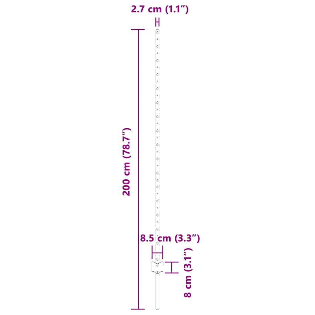 Embedded Fence Post 11 pcs Green 200 cm Powder-Coated Steel