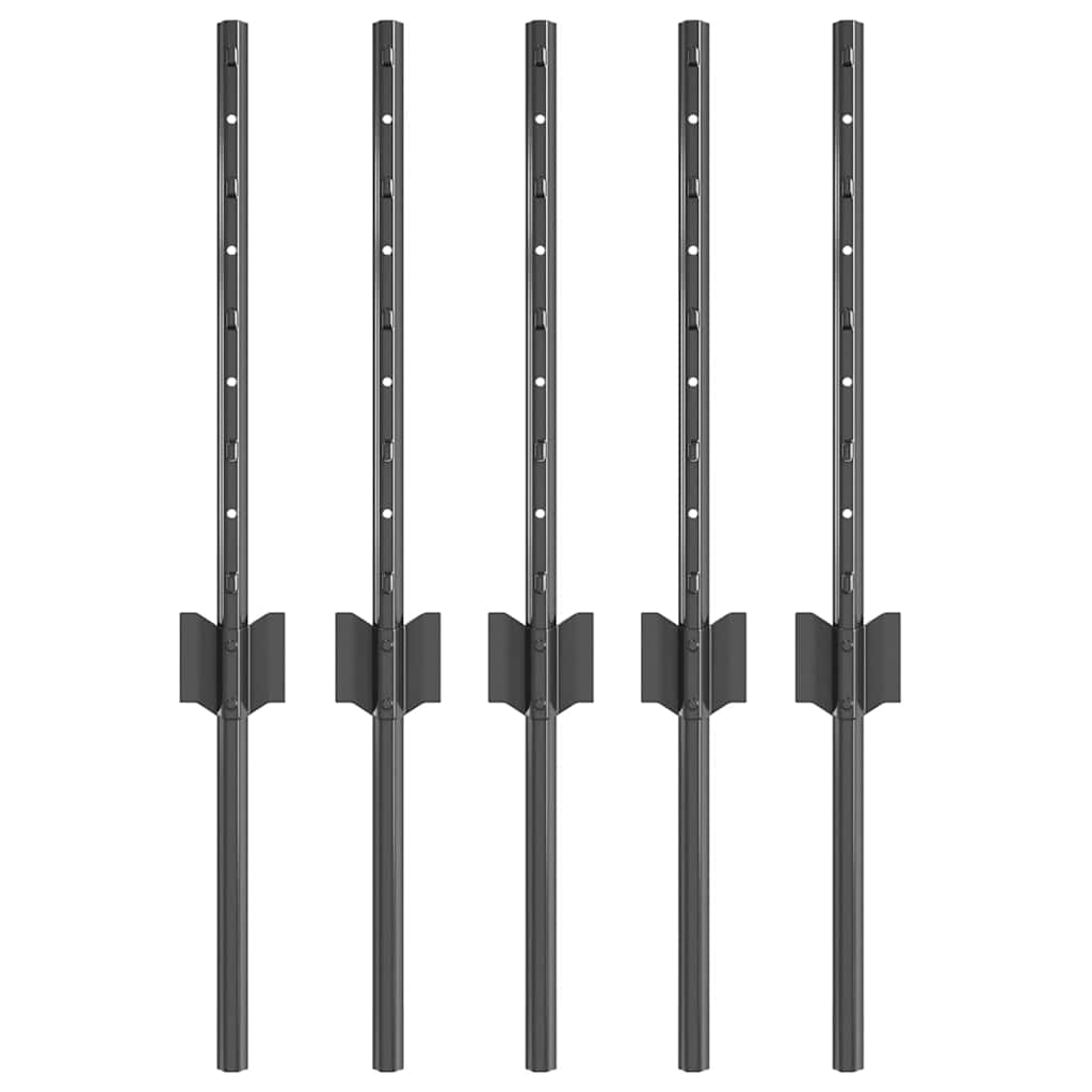 Embedded Fence Post 5 pcs Grey 80 cm Powder-Coated Steel