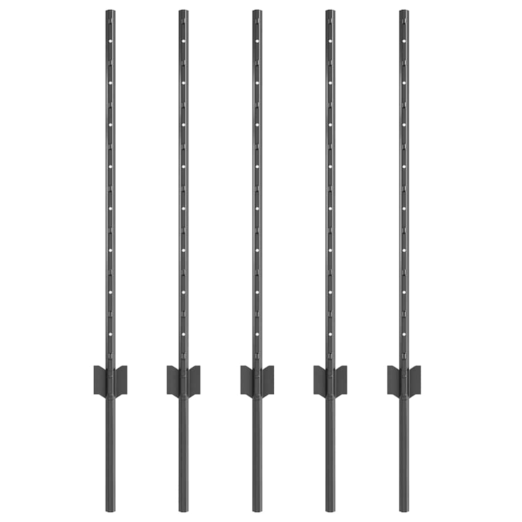Embedded Fence Post 5 pcs Grey 120 cm Powder-Coated Steel